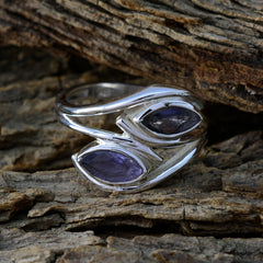Iolite Toi et Moi French 92.5 Silver Blue Gemstones Slim Contemporary Ring Jewellery