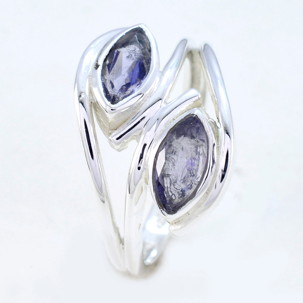 Iolite Toi et Moi French 92.5 Silver Blue Gemstones Slim Contemporary Ring Jewellery