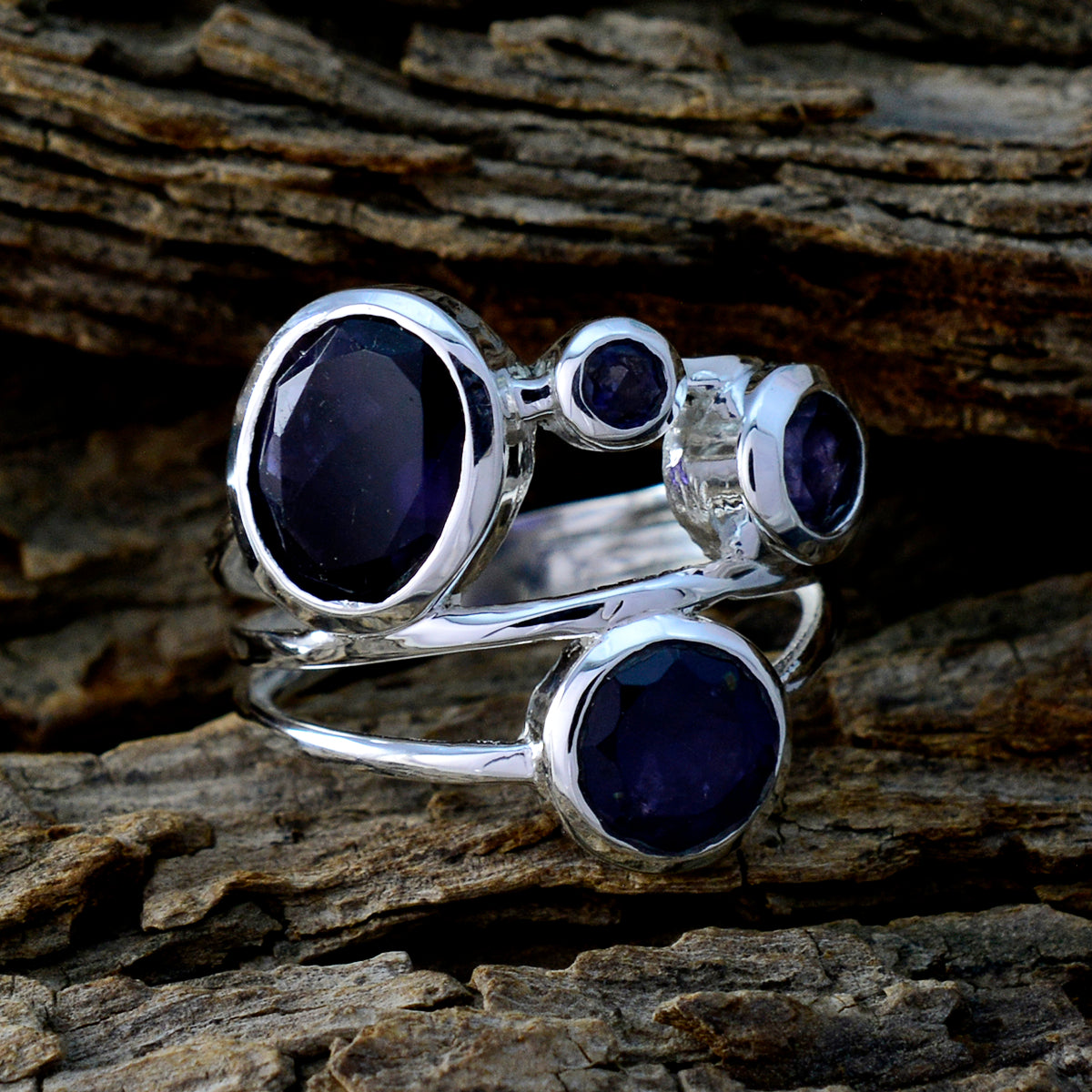 Iolite quarter Egyptian Sterling Silver Blue Gems Minimal Luxurious Ring Jewelry