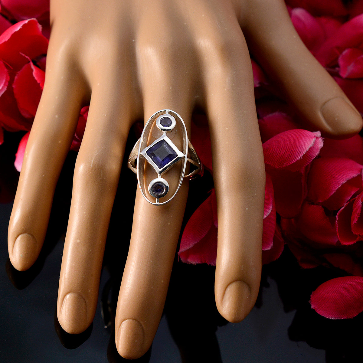 Iolite Trilogy Indian 925 Sterling Silver Blue Gems Slim Fairytale Ring Jewelry