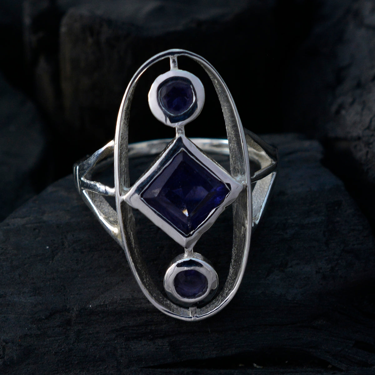 Iolite Trilogy Indian 925 Sterling Silver Blue Gems Slim Fairytale Ring Jewelry