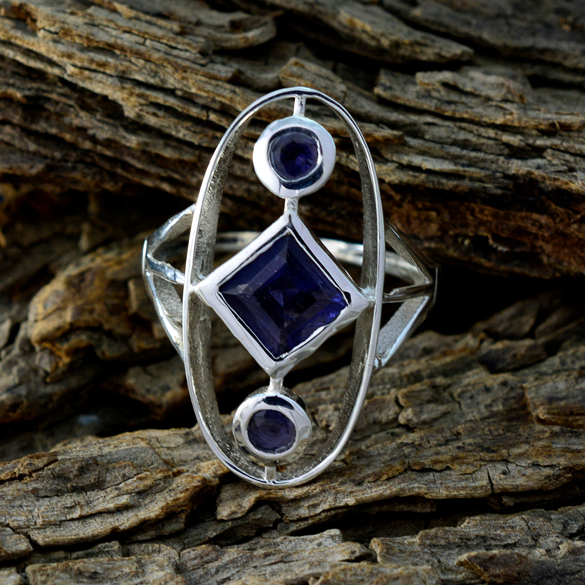 Iolite Trilogy Indian 925 Sterling Silver Blue Gems Slim Fairytale Ring Jewelry