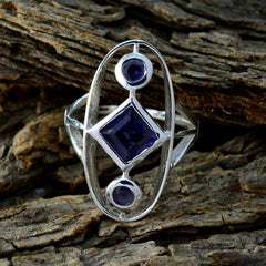 Iolite Trilogy Indian 925 Sterling Silver Blue Gems Slim Fairytale Ring Jewelry