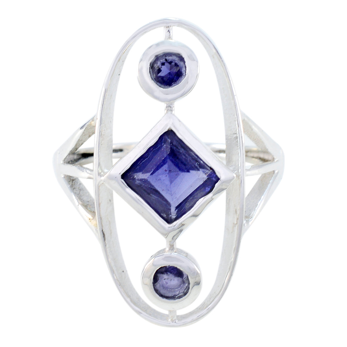 Iolite Trilogy Indian 925 Sterling Silver Blue Gems Slim Fairytale Ring Jewelry Hoofdafbeelding