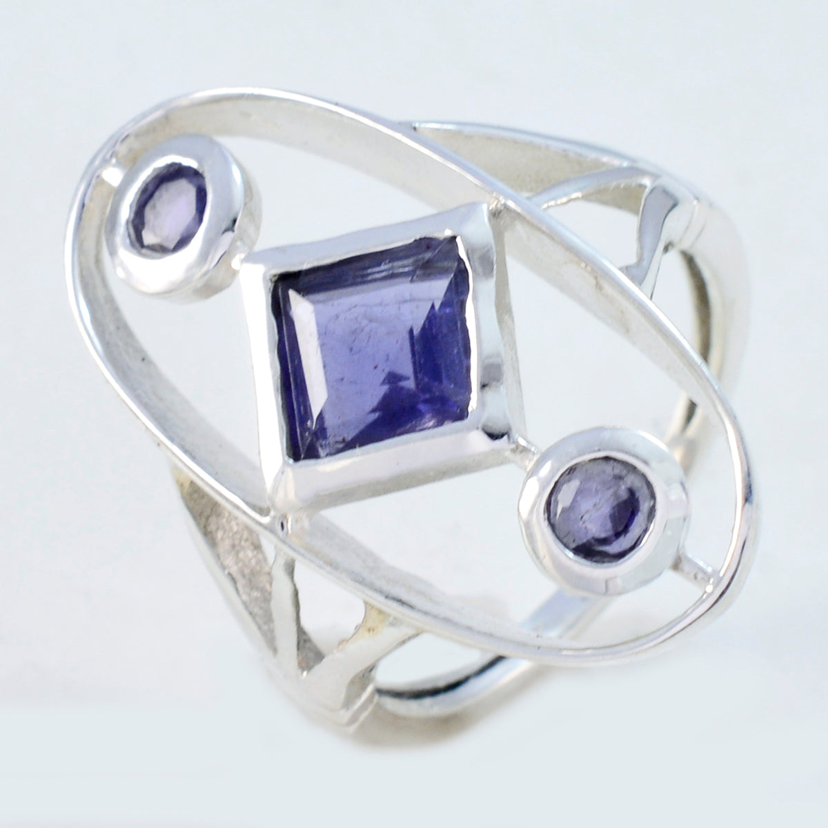 Ioliet Trilogie Indiase 925 Sterling Zilveren Blauwe Edelstenen Slanke Sprookjesring Sieraden Secundaire afbeelding