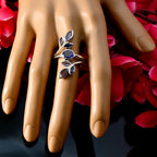 Iolite Hepta German 925 Silver Blue Gemstone Classic Leafy Ring Jewellery