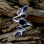 Iolite Hepta German 925 Silver Blue Gemstone Classic Leafy Ring Jewellery