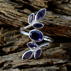 Iolite Hepta German 925 Silver Blue Gemstone Classic Leafy Ring Jewellery