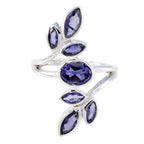 Iolite Hepta German 925 Silver Blue Gemstone Classic Leafy Ring Jewellery