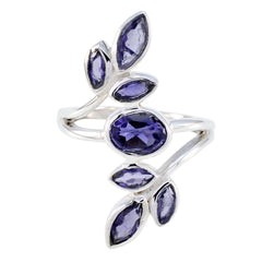 Iolite Hepta German 925 Silver Blue Gemstone Classic Leafy Ring Jewellery