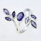 Iolite Hepta German 925 Silver Blue Gemstone Classic Leafy Ring Jewellery