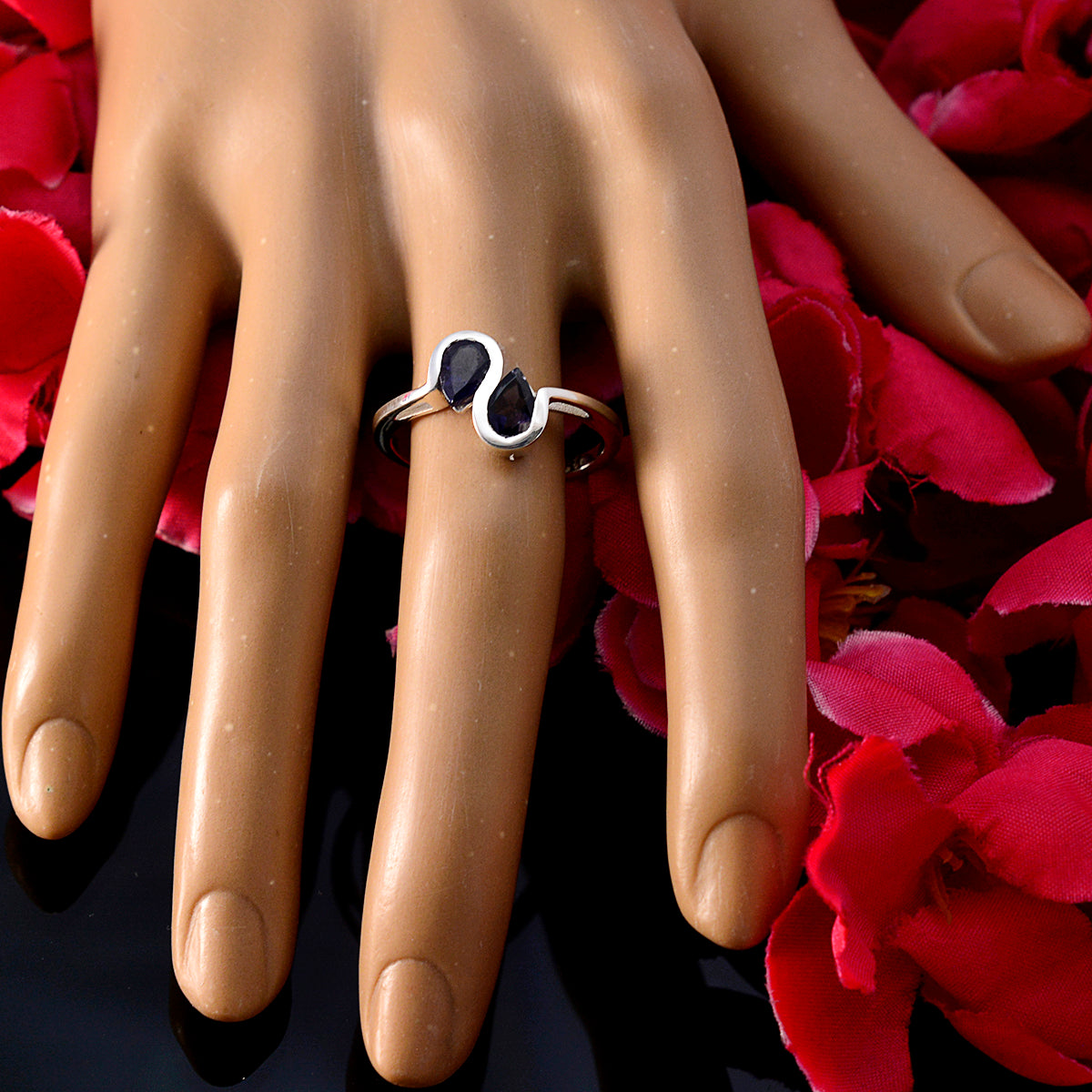 Iolite Toi et Moi Turkish 92.5 Silver Blue Gemstones Dainty Romantic Ring Jewelry