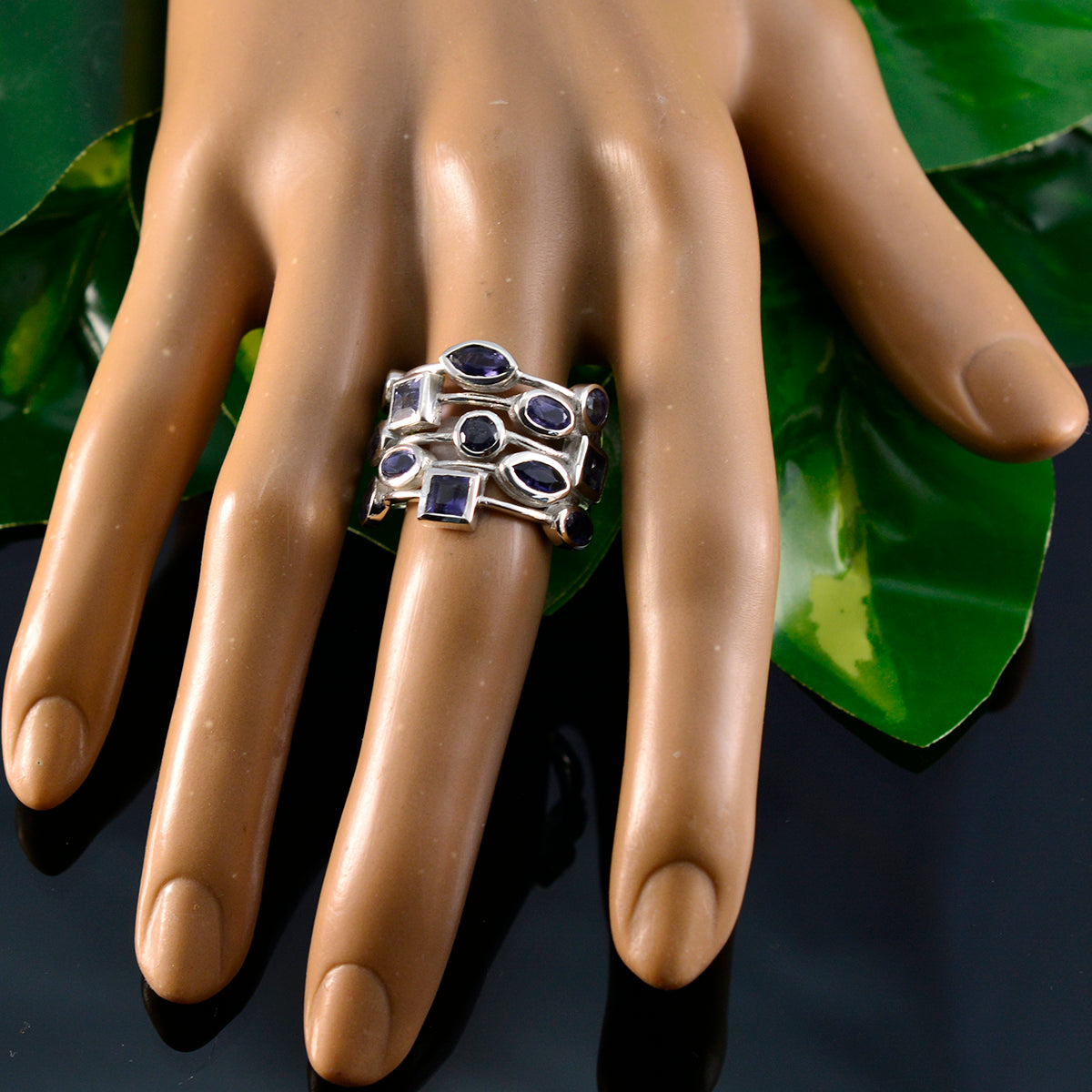 Iolite multiple Indian 925 Sterling Silver Blue Gems Eye catching Modern Ring Jewelry