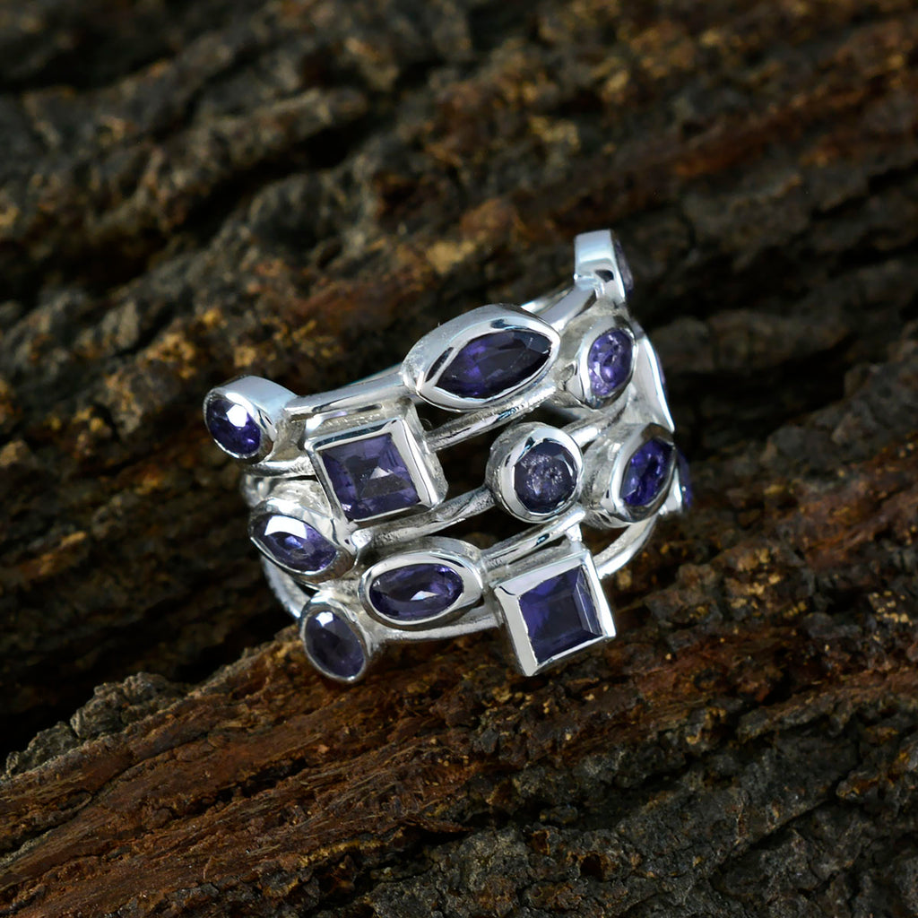 Iolite multiple Indian 925 Sterling Silver Blue Gems Eye catching Modern Ring Jewelry
