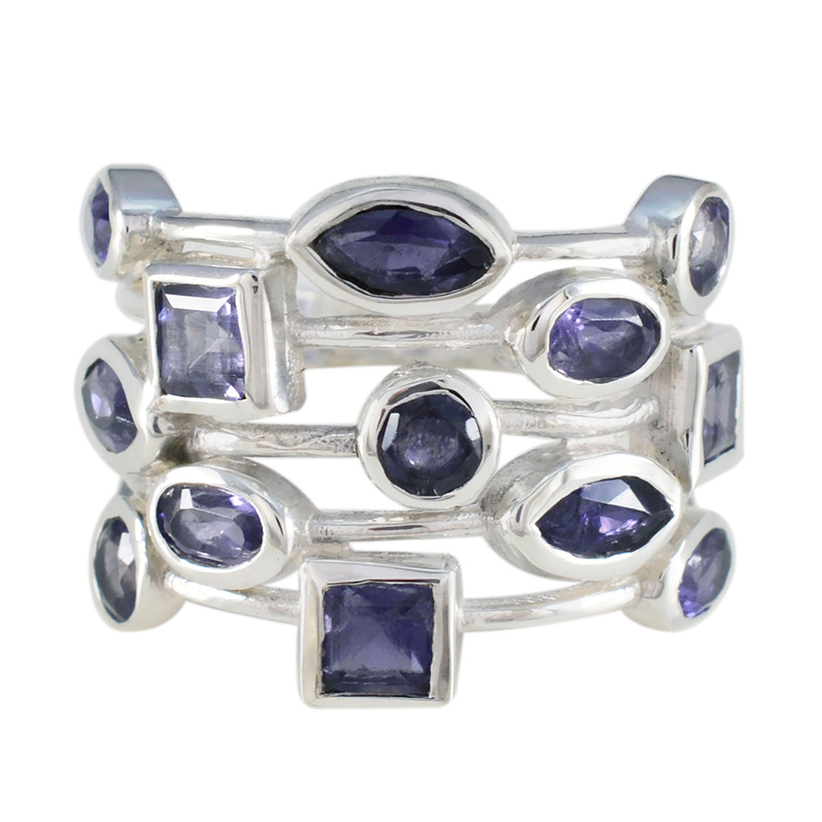 Iolite multiple Indian 925 Sterling Silver Blue Gems Eye catching Modern Ring Jewelry