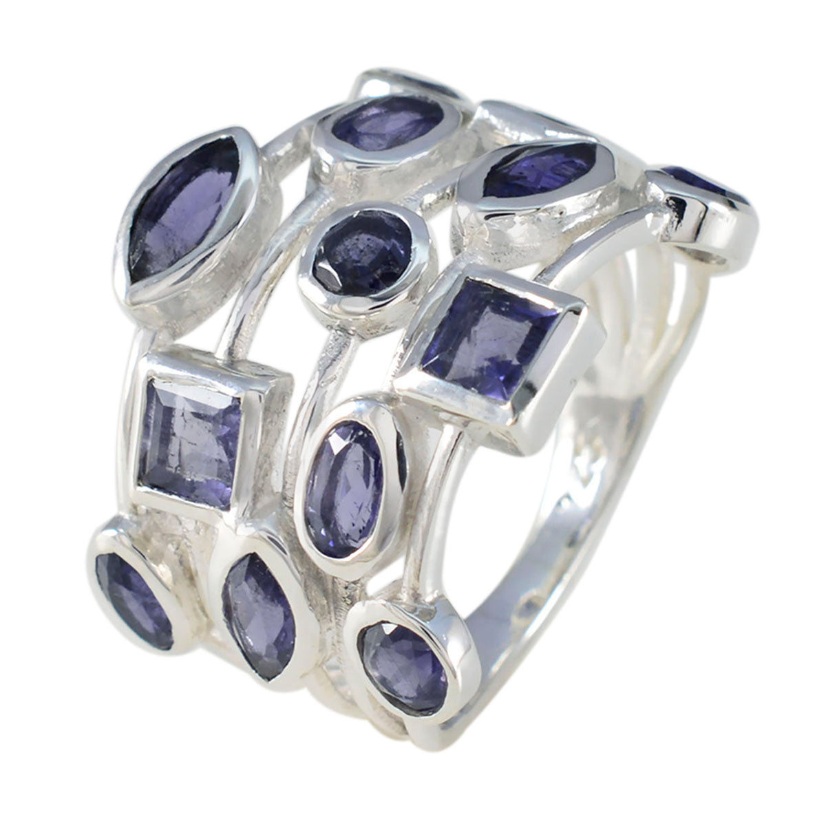Ioliet meerdere Indiase 925 sterling zilveren blauwe edelstenen opvallende moderne ring sieraden Secundaire afbeelding