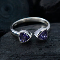 Iolite Toi et Moi Japanese 92.5 Silver Blue Gemstone Dainty Modern Ring Jewellery