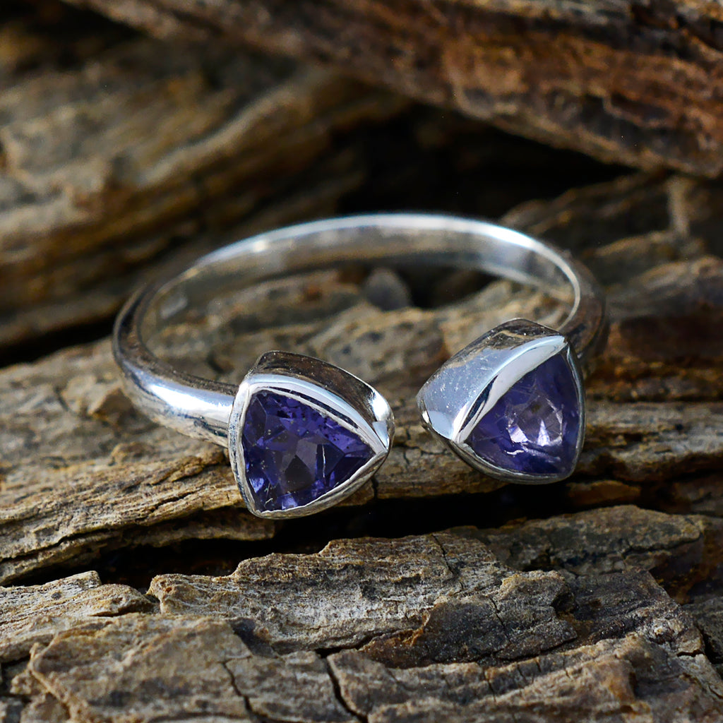 Iolite Toi et Moi Japanese 92.5 Silver Blue Gemstone Dainty Modern Ring Jewellery