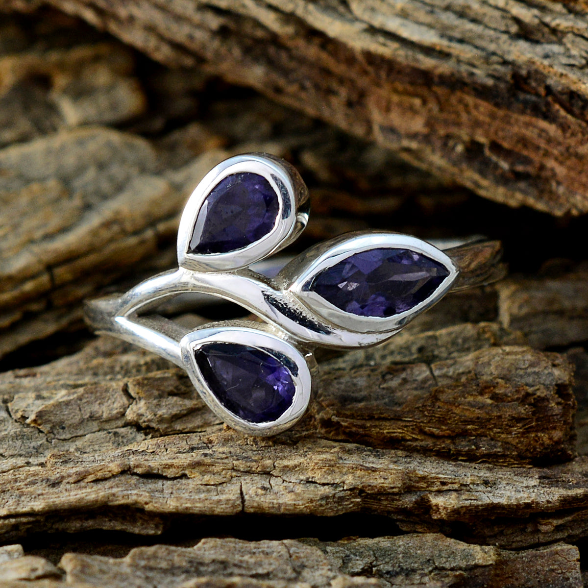 Iolite Trilogy African 925 Silver Blue Gemstone Featherlight Luxurious Ring Jewelry