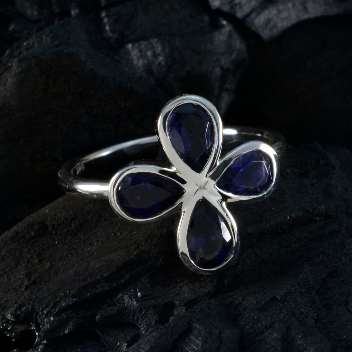 Iolite quarter American 92.5 Silver Blue Gemstone Dainty Floral Ring Jewelry