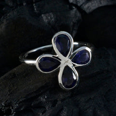 Iolite quarter American 92.5 Silver Blue Gemstone Dainty Floral Ring Jewelry