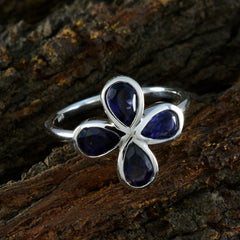 Iolite quarter American 92.5 Silver Blue Gemstone Dainty Floral Ring Jewelry