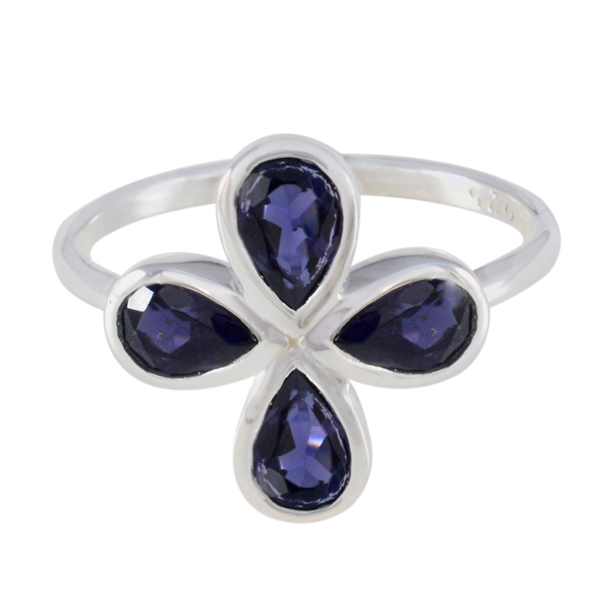 Iolite quarter American 92.5 Silver Blue Gemstone Dainty Floral Ring Jewelry