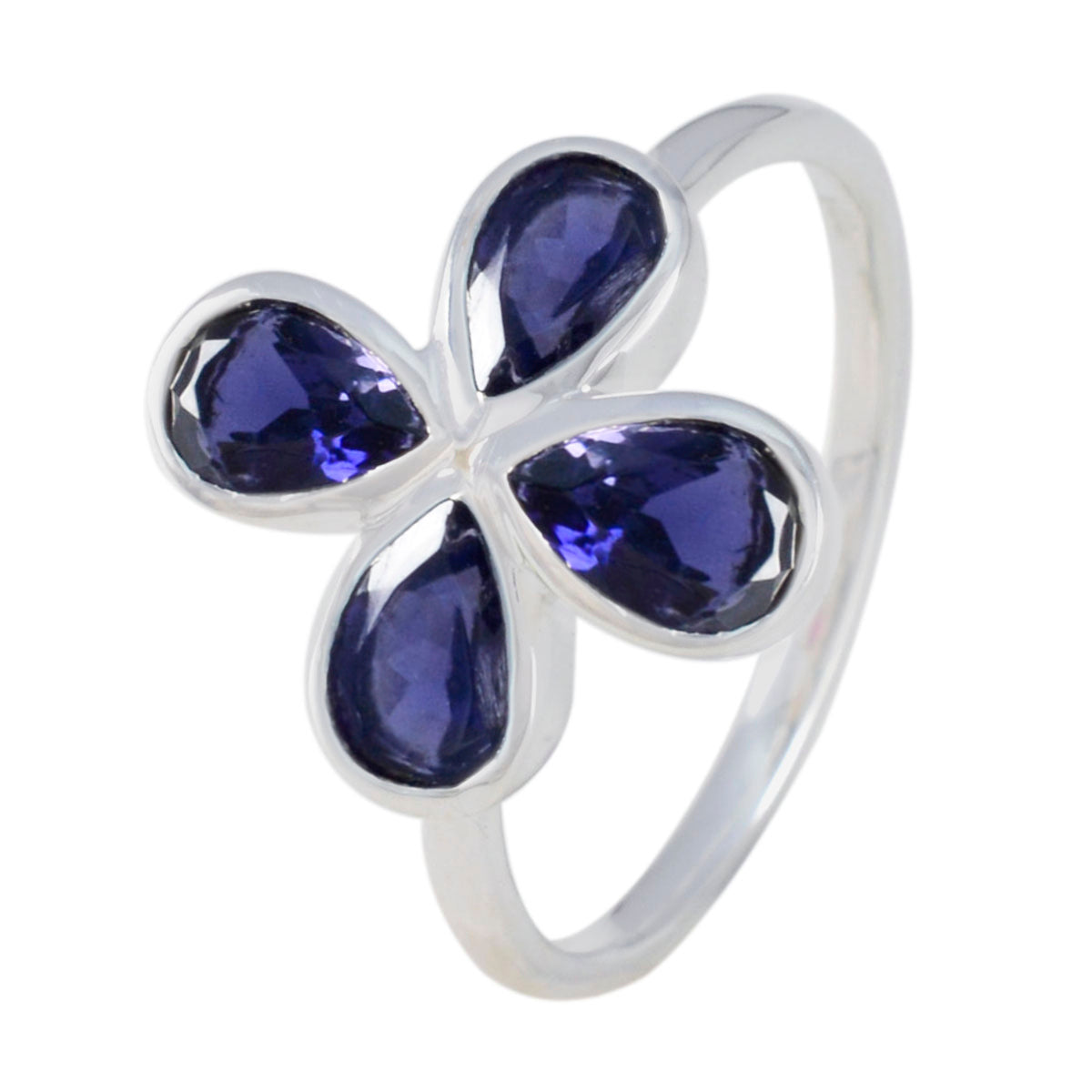 Iolite quarter American 92.5 Silver Blue Gemstone Dainty Floral Ring Jewelry