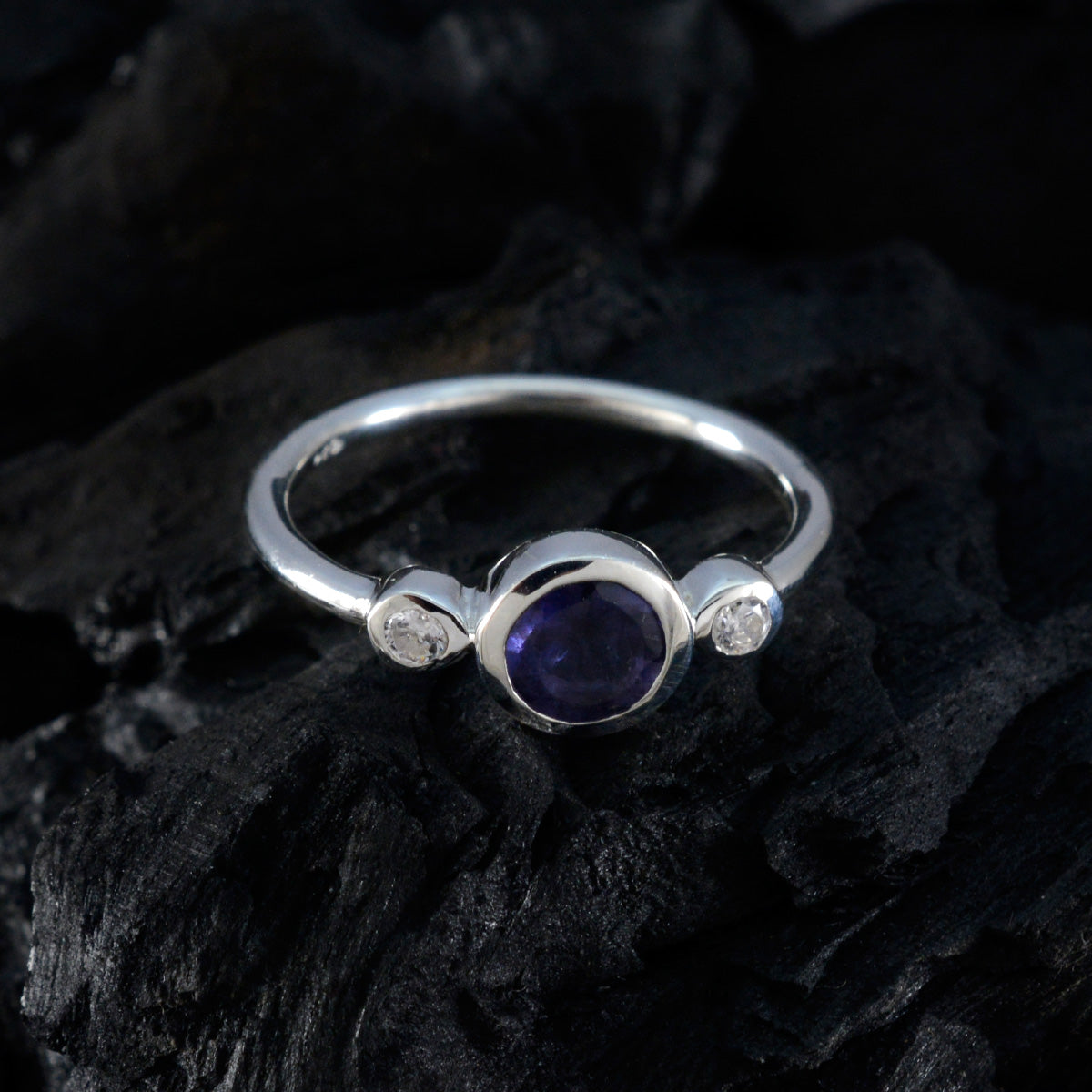 Iolite Trilogy Japanese 92.5 Silver Blue Gemstone Elegant  Abstract Ring Jewellery