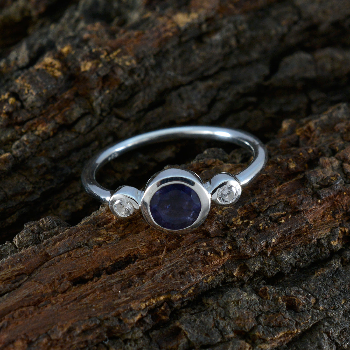 Iolite Trilogy Japanese 92.5 Silver Blue Gemstone Elegant  Abstract Ring Jewellery