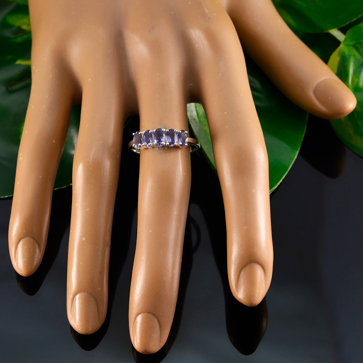 Iolite Penta Turkish 925 Silver Blue Gemstone Delicate Modern Ring Jewelry