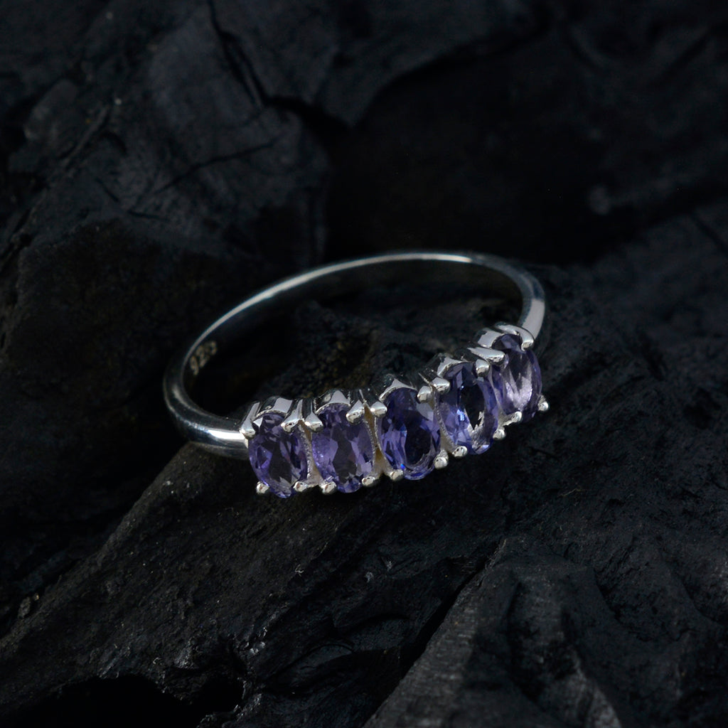 Iolite Penta Turkish 925 Silver Blue Gemstone Delicate Modern Ring Jewelry