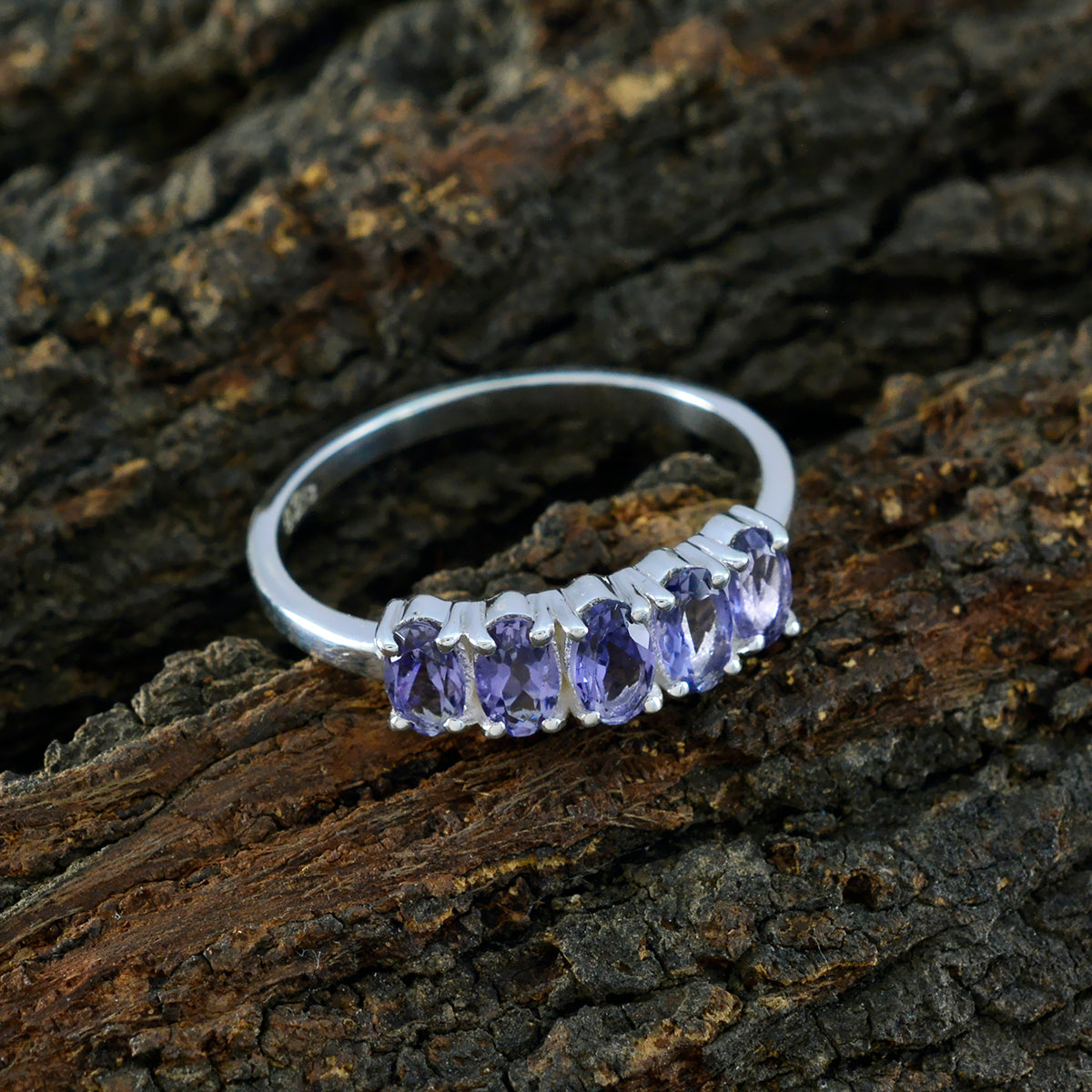 Iolite Penta Turkish 925 Silver Blue Gemstone Delicate Modern Ring Jewelry