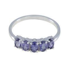 Iolite Penta Turkish 925 Silver Blue Gemstone Delicate Modern Ring Jewelry