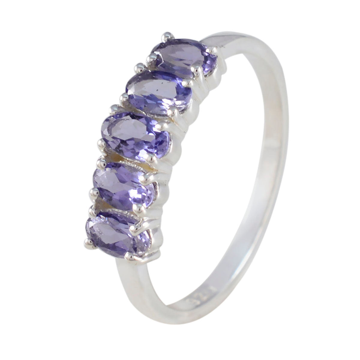 Iolite Penta Turkish 925 Silver Blue Gemstone Delicate Modern Ring Jewelry