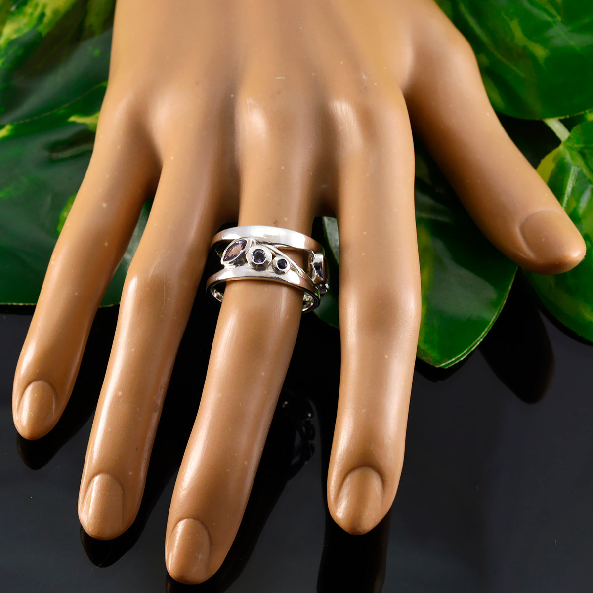 Iolite multiple African 925 Sterling Silver Blue Gems Mid weight Bubble Band Jewelry