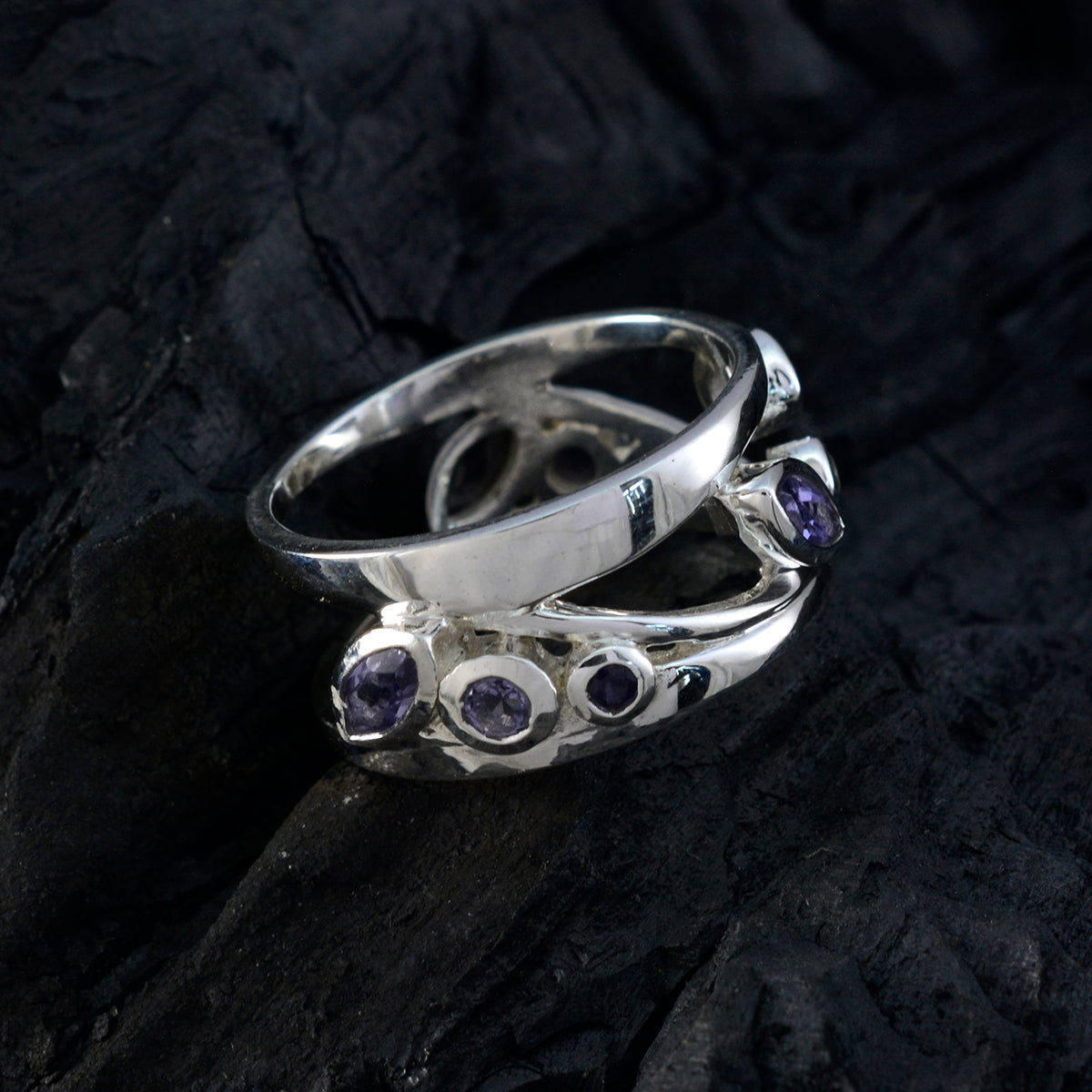 Iolite multiple African 925 Sterling Silver Blue Gems Mid weight Bubble Band Jewelry