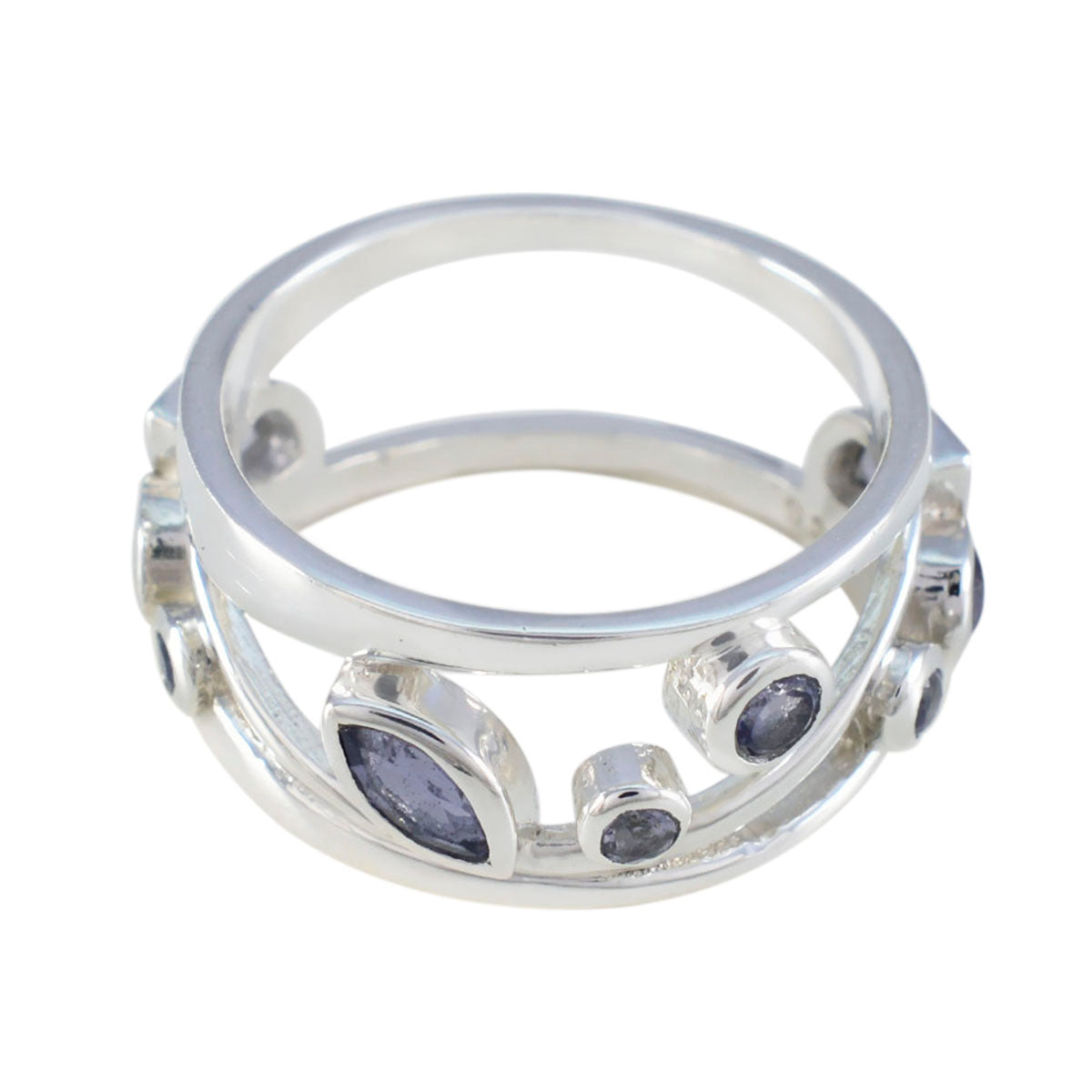Iolite multiple African 925 Sterling Silver Blue Gems Mid weight Bubble Band Jewelry
