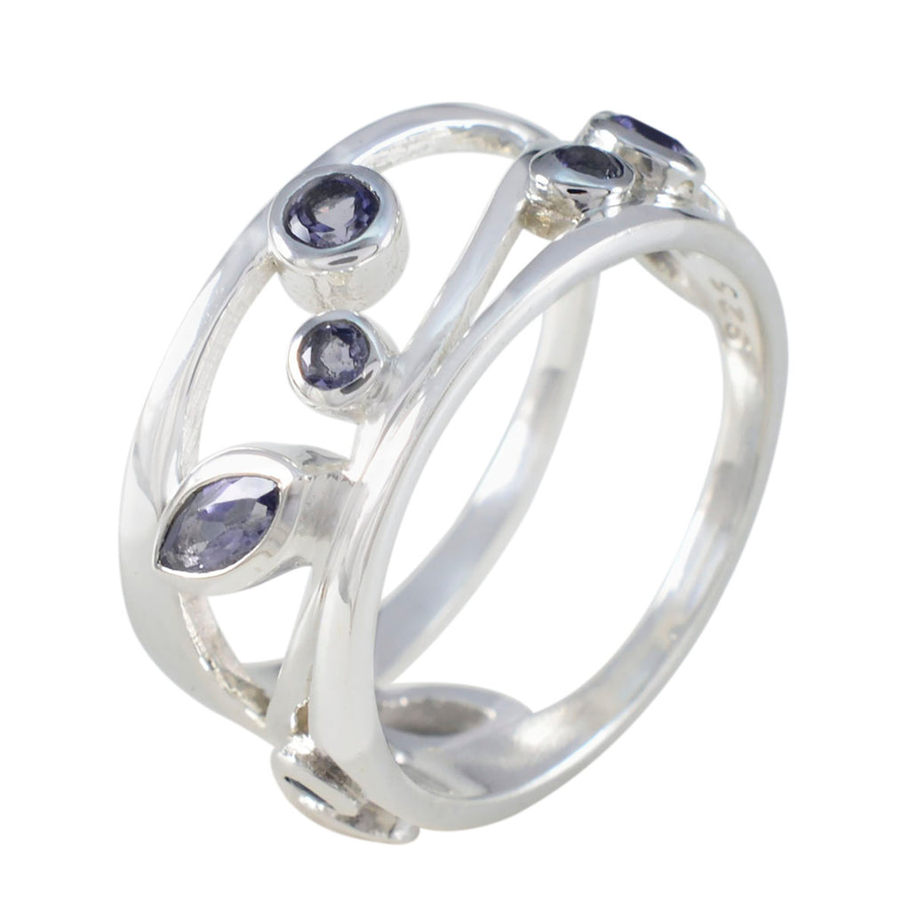 Iolite multiple African 925 Sterling Silver Blue Gems Mid weight Bubble Band Jewelry