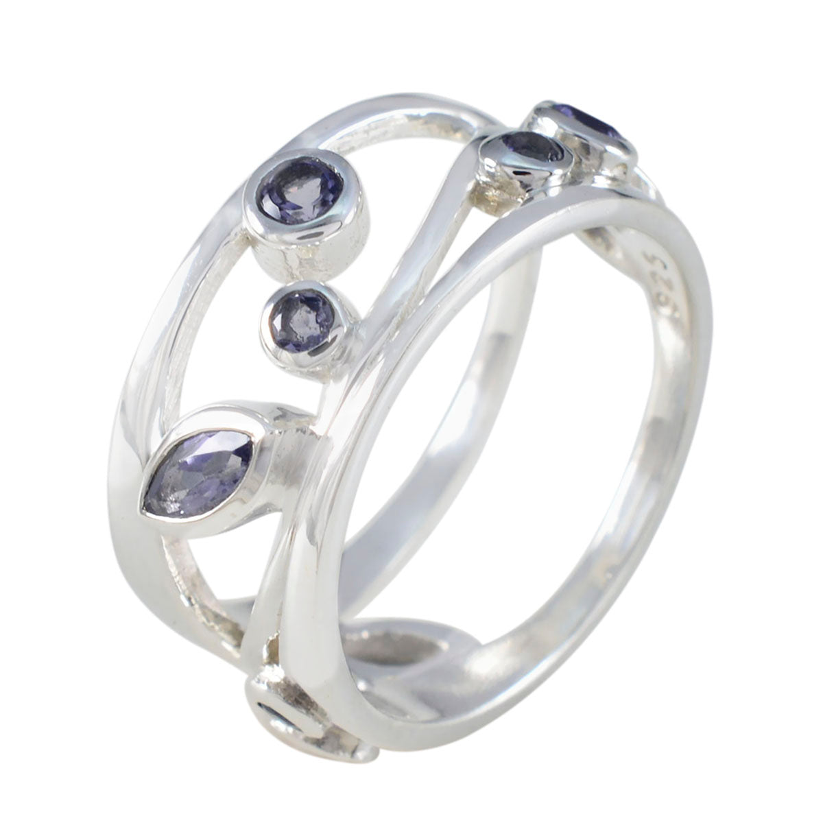 Iolite multiple African 925 Sterling Silver Blue Gems Mid weight Bubble Band Jewelry