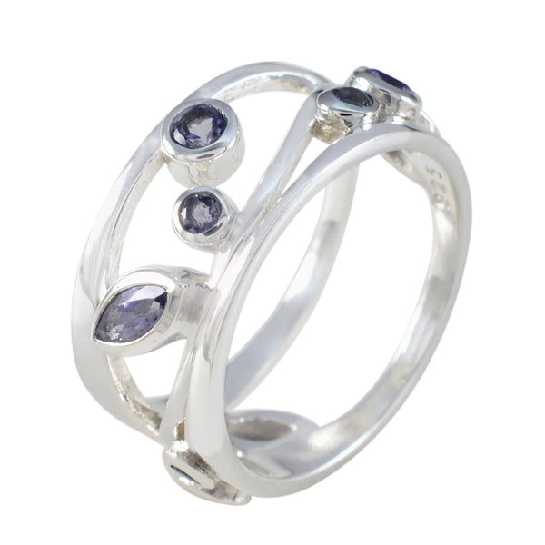 Iolite multiple African 925 Sterling Silver Blue Gems Mid weight Bubble Band Jewelry