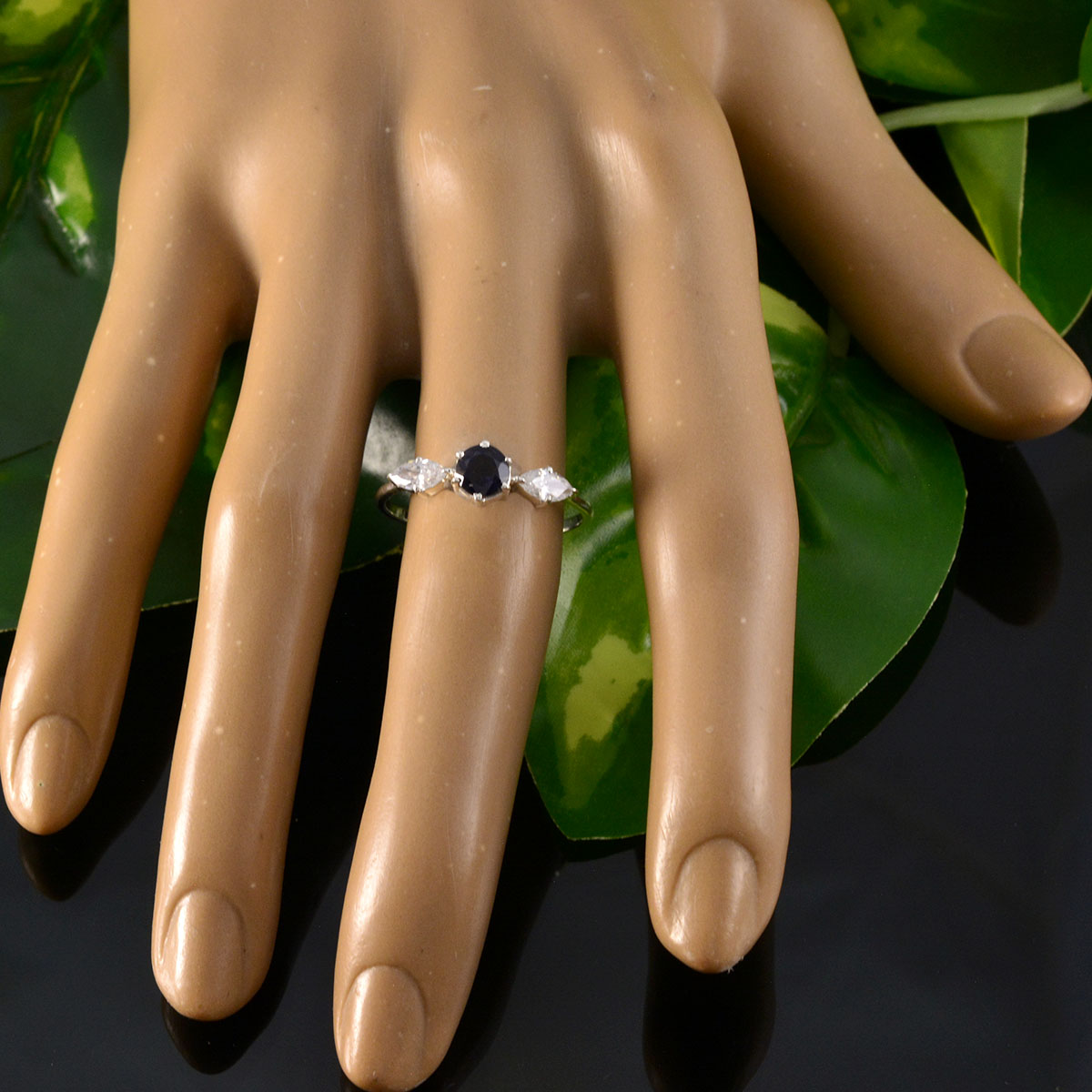 Iolite Trilogy American 925 Sterling Silver Blue Gems Elegant  Sophisticated Ring Jewelry