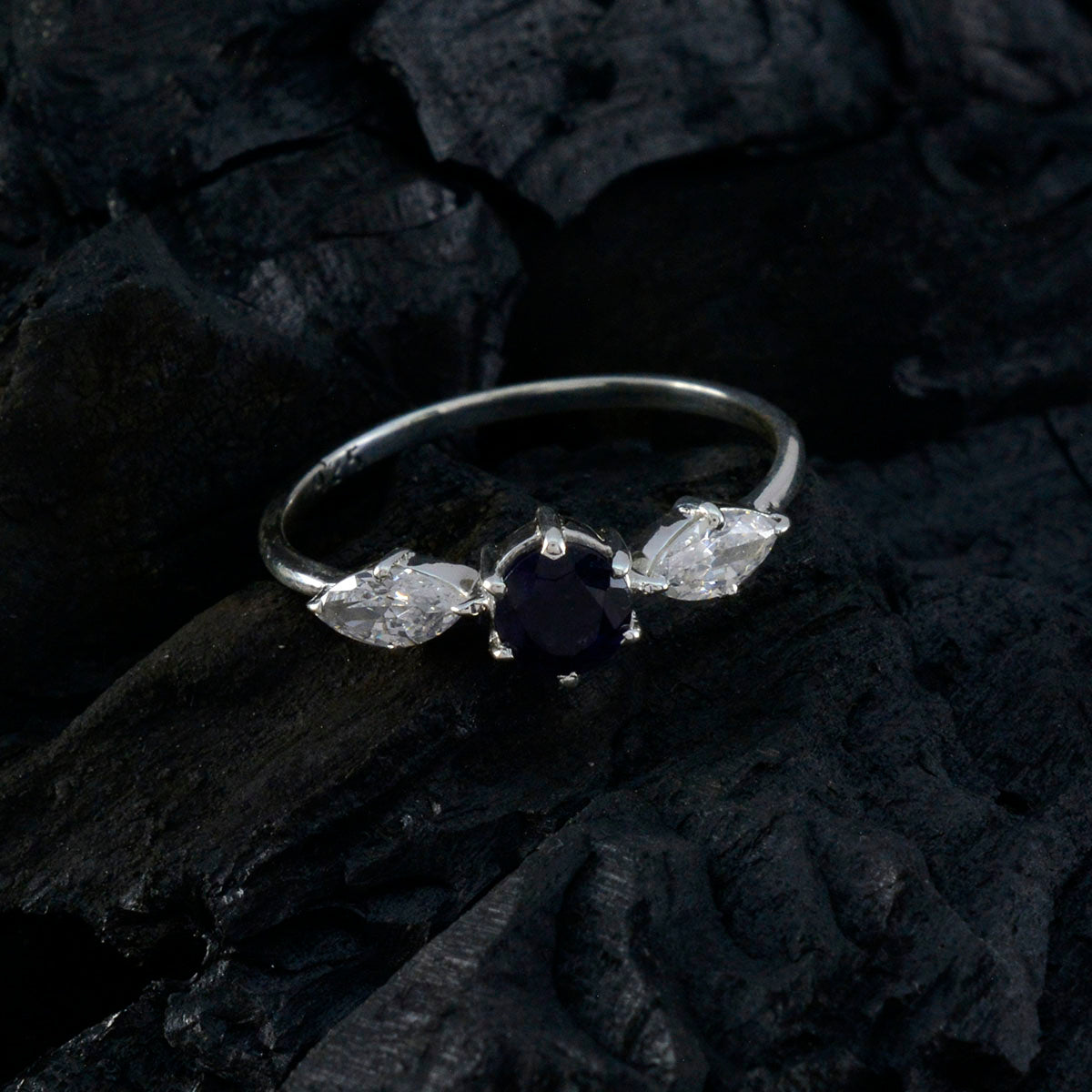 Iolite Trilogy American 925 Sterling Silver Blue Gems Elegant  Sophisticated Ring Jewelry