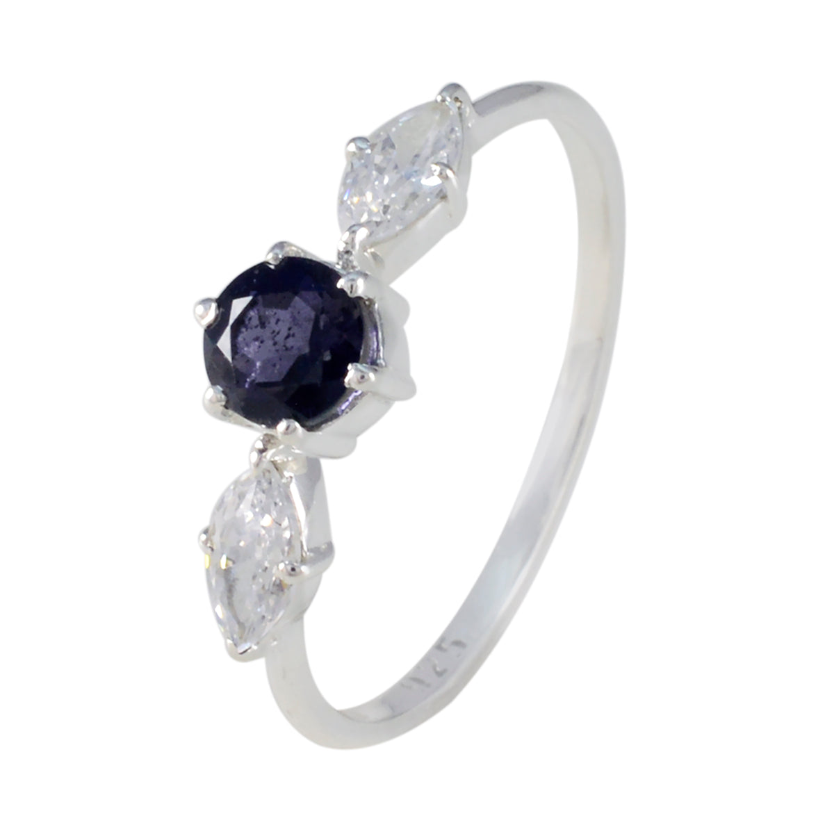 Iolite Trilogy American 925 Sterling Silver Blue Gems Elegant  Sophisticated Ring Jewelry