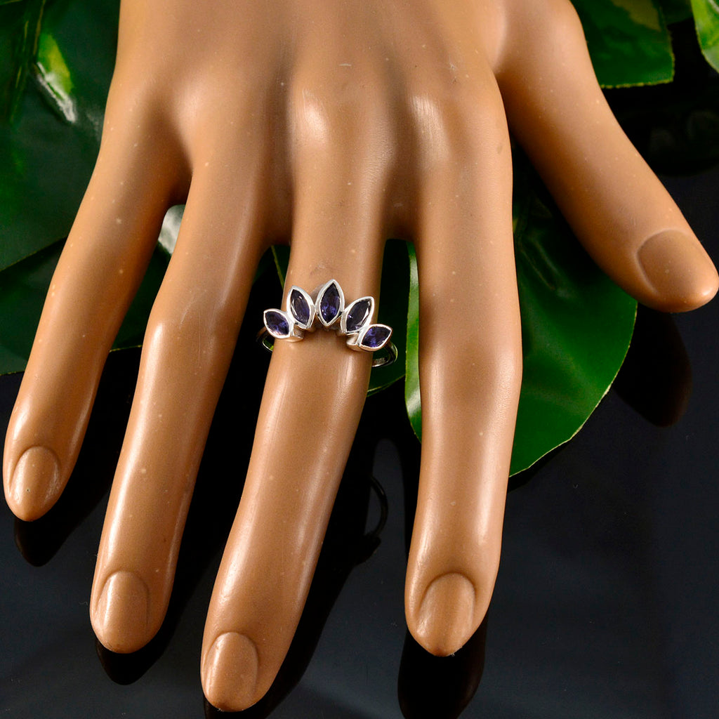 Iolite Penta American 92.5 Silver Blue Gemstones Delicate crown Ring Jewelry