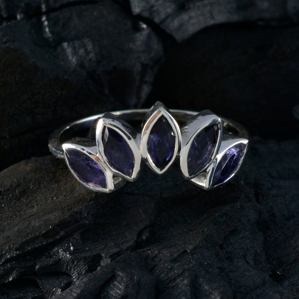 Iolite Penta American 92.5 Silver Blue Gemstones Delicate crown Ring Jewelry