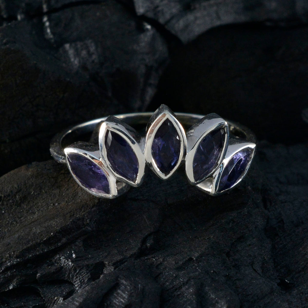 Iolite Penta American 92.5 Silver Blue Gemstones Delicate crown Ring Jewelry