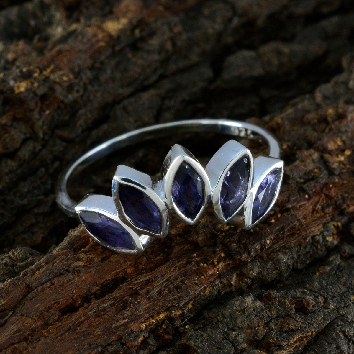 Iolite Penta American 92.5 Silver Blue Gemstones Delicate crown Ring Jewelry