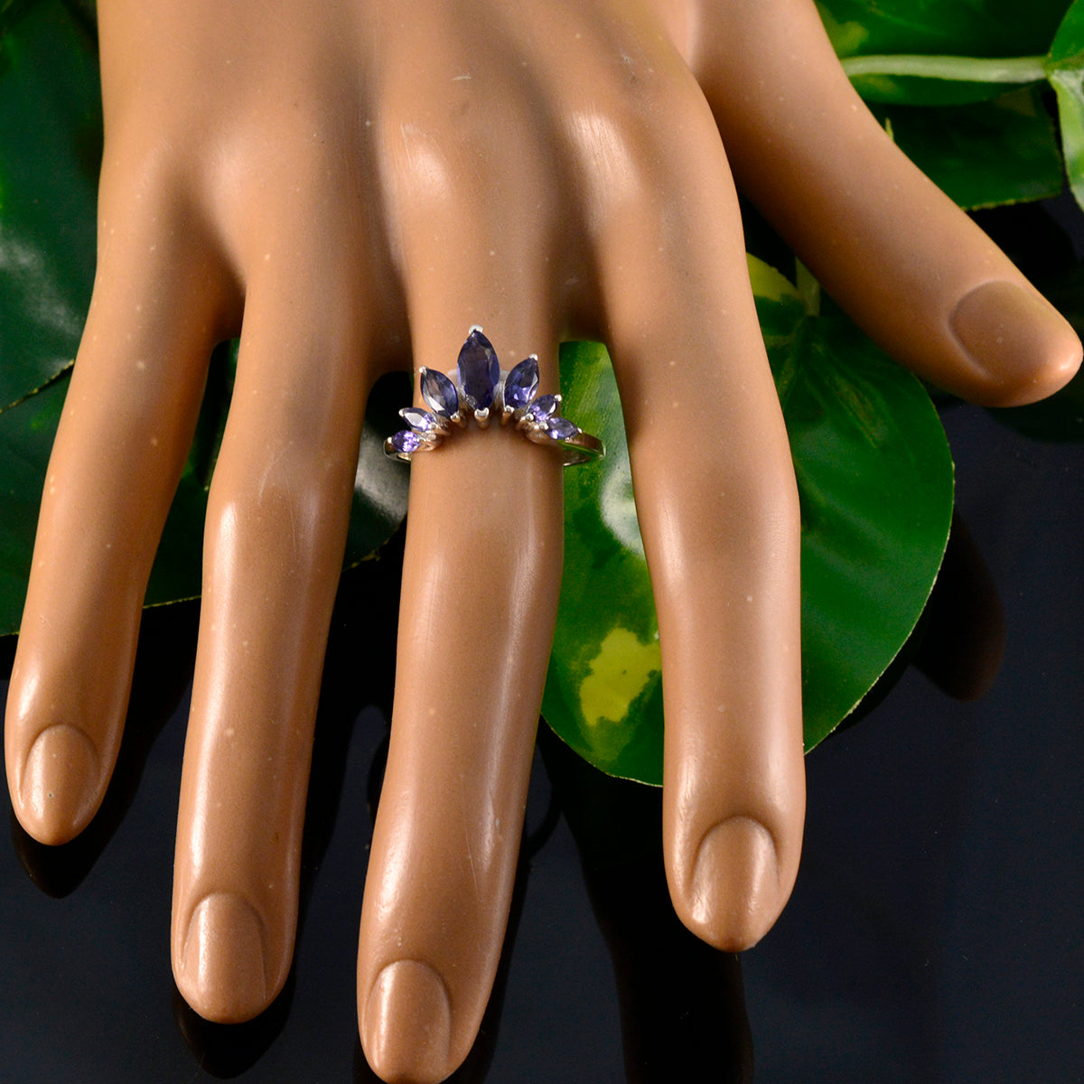 Iolite Hepta Japanese Silver Blue Gemstones Dainty crown Ring Jewelry