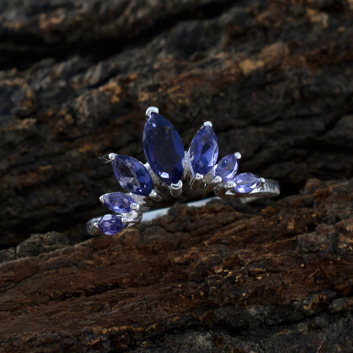 Iolite Hepta Japanese Silver Blue Gemstones Dainty crown Ring Jewelry